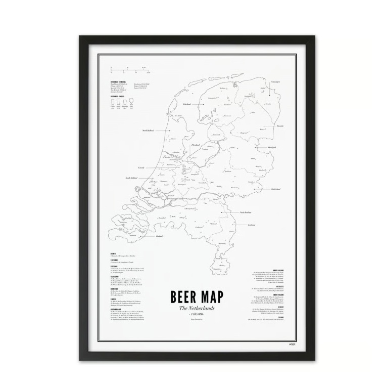 Alle Nederlandse bieren op één kaart, ingelijst en klaar om te hangen