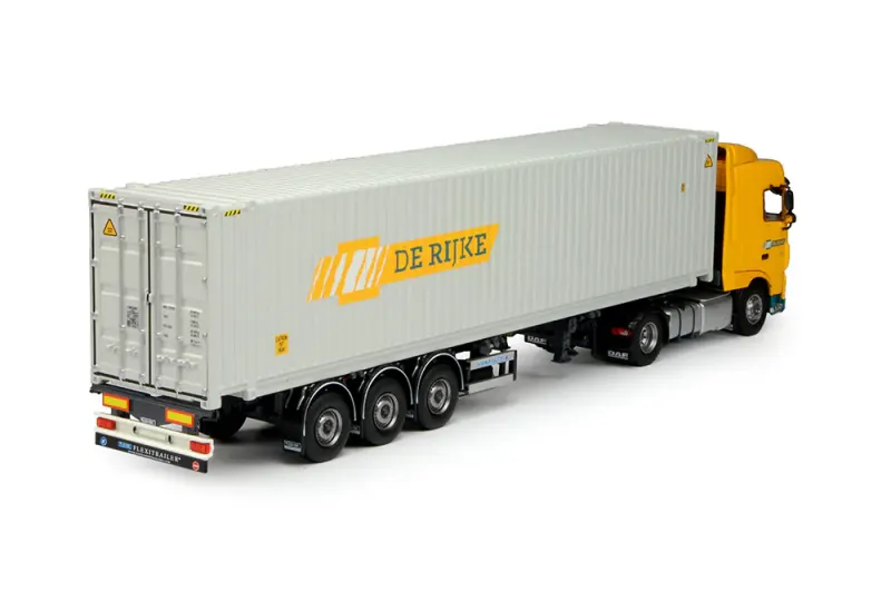 Tekno DAF Euro 6 XF Space Cab met Flexitrailer en 45ft Container – de Rijke